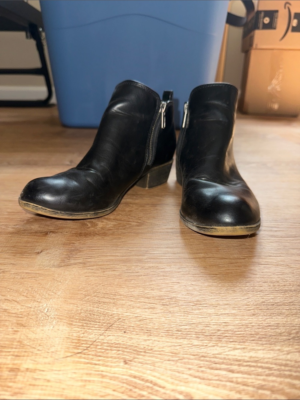 Women's Black Leather Ankle Booties with Side Zip